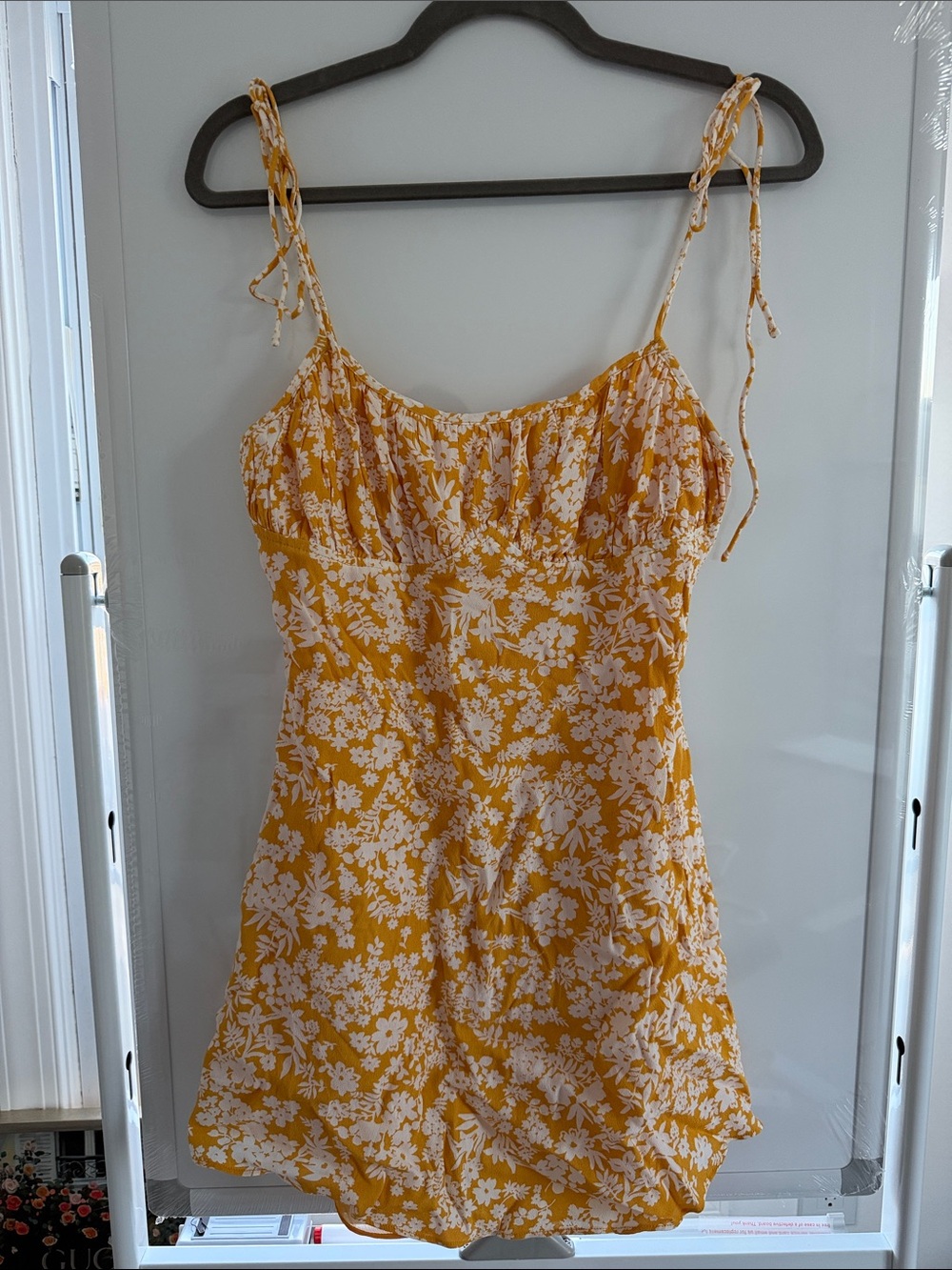 Yellow Floral Tie-Strap Mini Dress